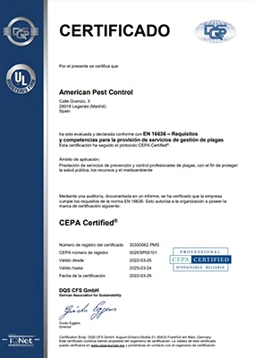 Certificado CEPA de American Pest